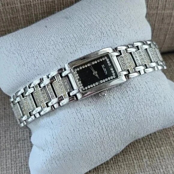 Vintage Elgin Women Wristwatch Silver Tone Crystals Accent Band Analog Watch - Picture 3 of 11